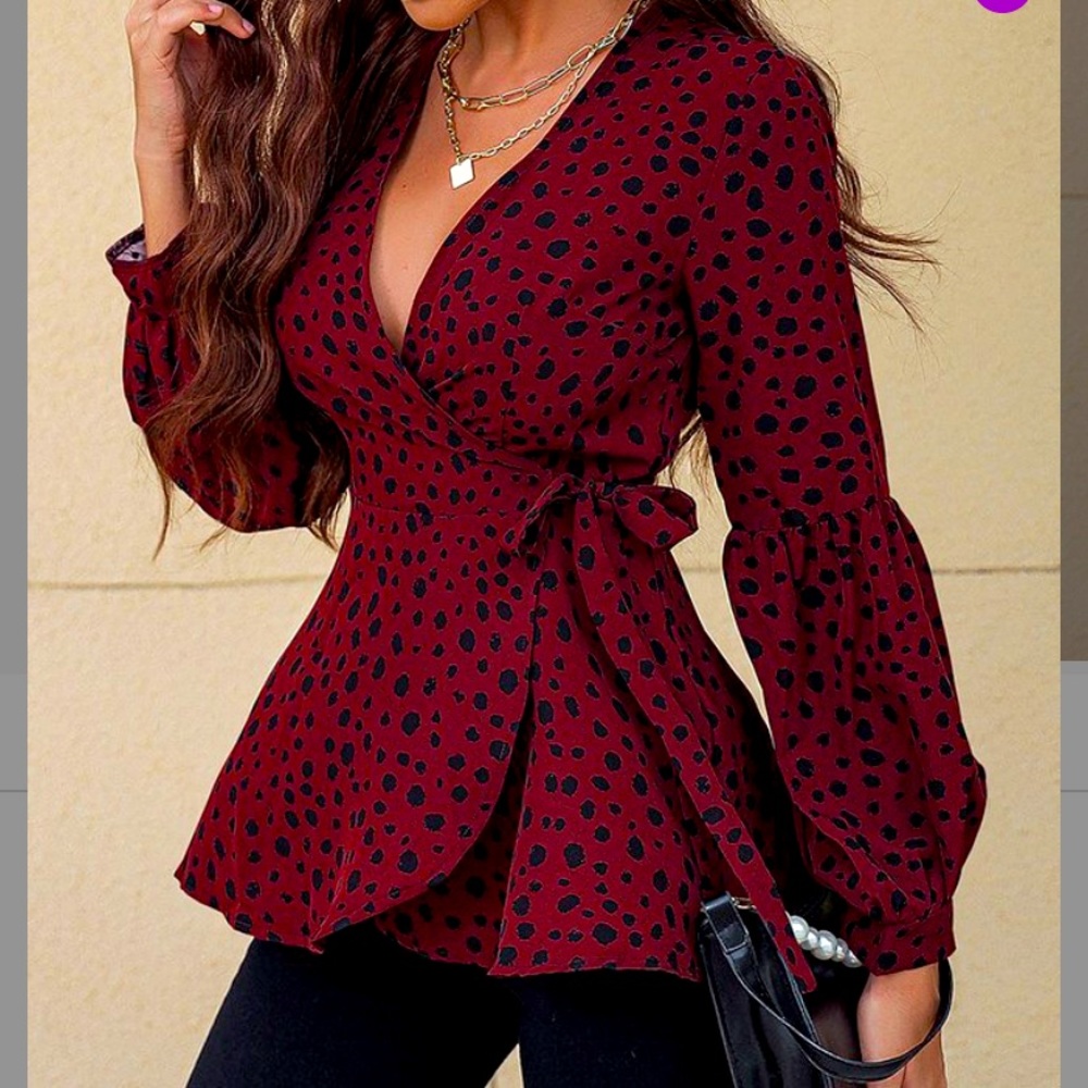 Brand New - Red and Black Cheetah Lantern-Sleeve Wrap Top XL Never Worn
